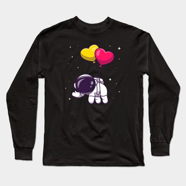 Cute Astronaut Floating With Love Balloon Cartoon Long Sleeve T-Shirt by Catalyst Labs